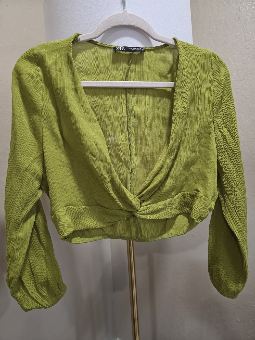 ZARA Chartreuse Twist-Front Crop Top - Vibrant Green